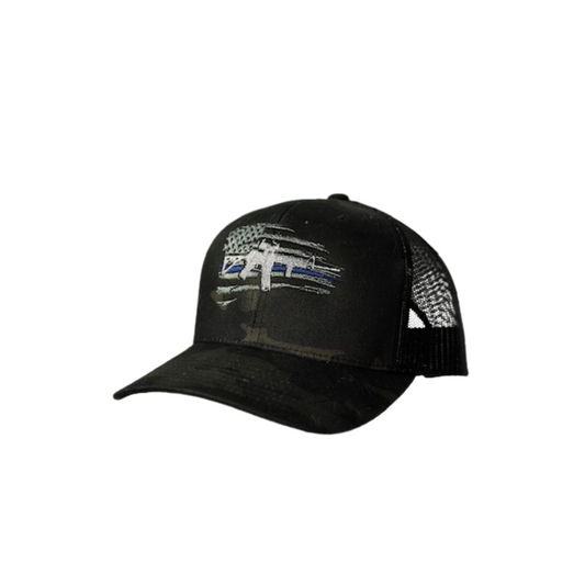 Thin Blue/Red Line Rifle Tattered Flag Hat